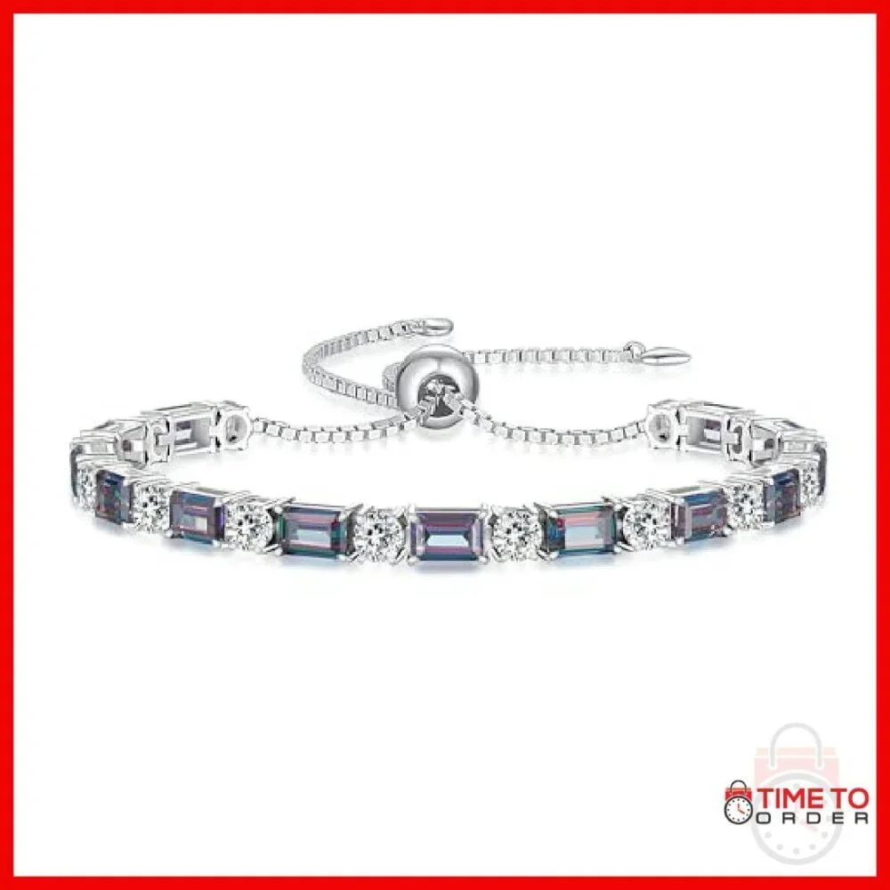 Sterling Silver Adjustable Tennis Bracelet with Birthstones, 6-9 Inch